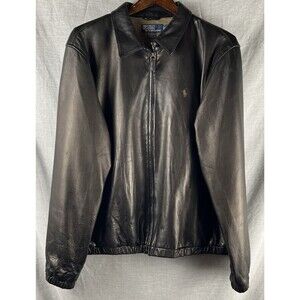 Vtg Polo Ralph Lauren Leather Jacket Mens L Dark Brown Plaid Lined Elastic Waist